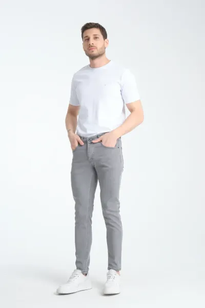 Erkek Kot Pantolon Gri Düz Skinny Fit Jeans