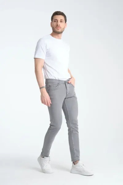 Erkek Kot Pantolon Gri Düz Skinny Fit Jeans