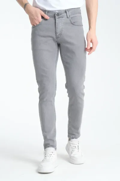 Erkek Gri Düz Skinny Fit Pantolon