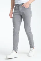 Erkek Kot Pantolon Gri Düz Skinny Fit Jeans