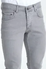 Erkek Gri Düz Skinny Fit Jeans