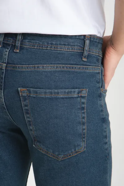 Erkek Mavi-kahve Düz Skinny Fit Jeans