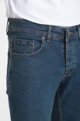 Erkek Mavi-kahve Düz Skinny Fit Jeans