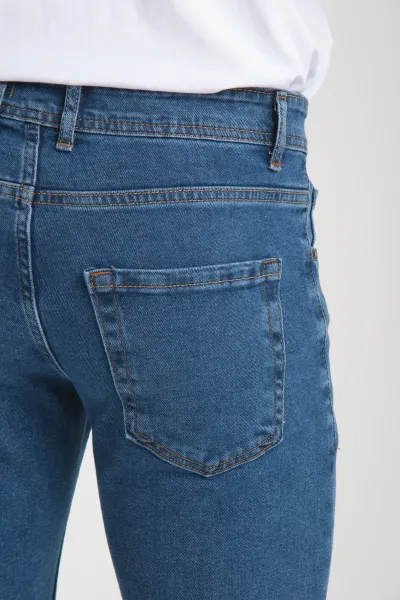 Erkek Kot Pantolon Mavi Düz Skinny Fit Jeans