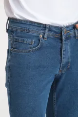 Erkek Kot Pantolon Mavi Düz Skinny Fit Jeans