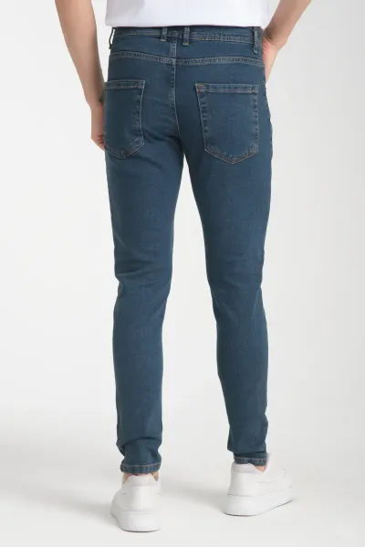 Erkek Kot Pantolon Mavi-kahve Düz Skinny Fit Jeans