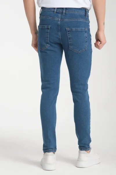 Erkek Mavi Düz Skinny Fit Pantolon
