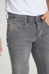 Erkek Skinny Fit Düğmeli Koyu Kar Yıkama Jeans