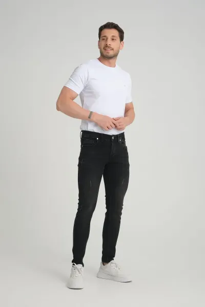 Erkek Düğmeli Destroy Skinny Fit Antrasit Tırnaklı Jeans