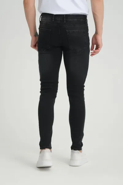 Erkek Düğmeli Destroy Skinny Fit Antrasit Tırnaklı Jeans