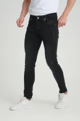 Erkek Düğmeli Destroy Skinny Fit Antrasit Tırnaklı Jeans