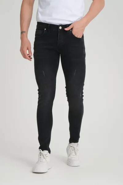 Erkek Kot Pantolon Skinny Fit Antrasit Destroy Jeans