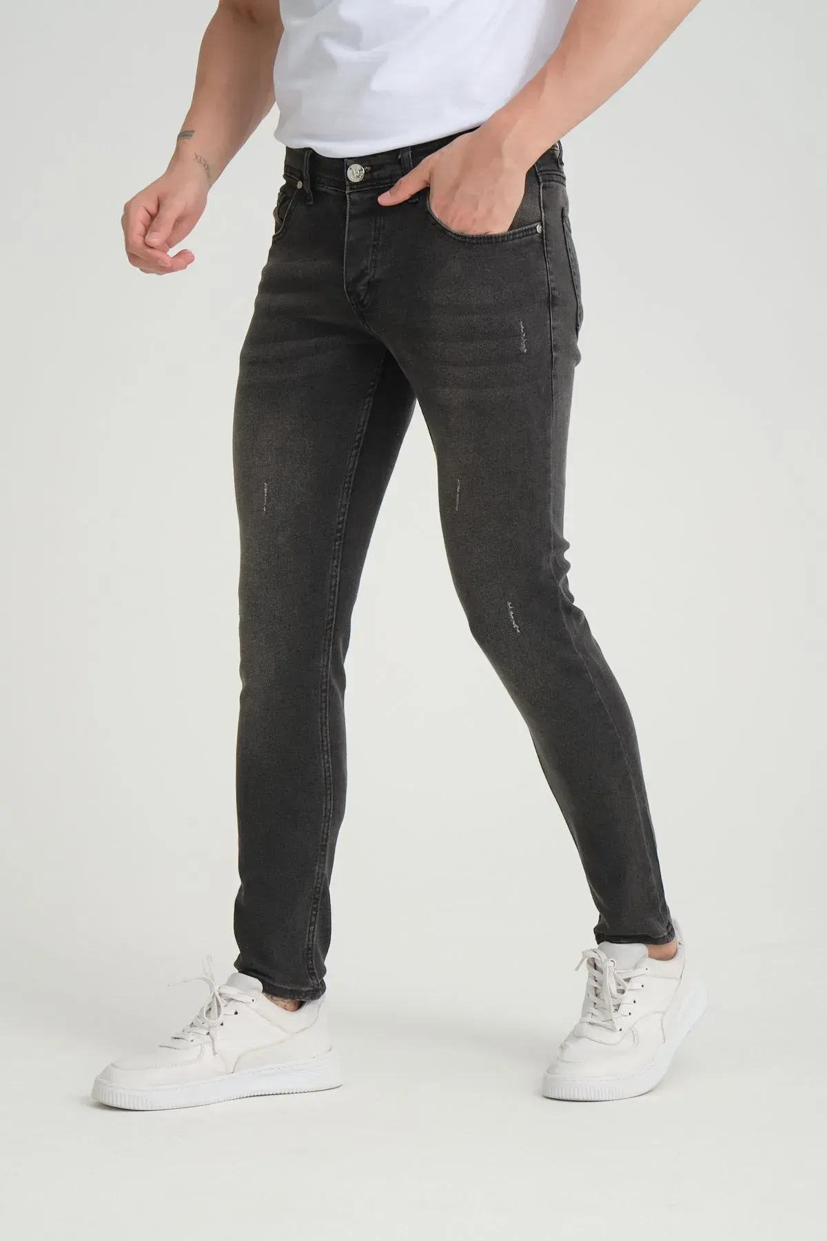 Erkek Kot Pantolon Skinny Fit Füme Tırnaklı Jeans