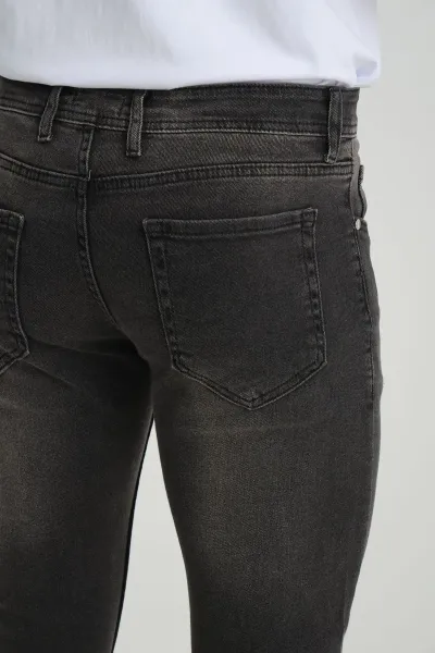 Erkek Skinny Fit  Füme Düğmeli Destroy Tırnaklı Jeans