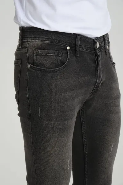 Erkek Jeans Skinny Fit Füme Destroy Pantolon