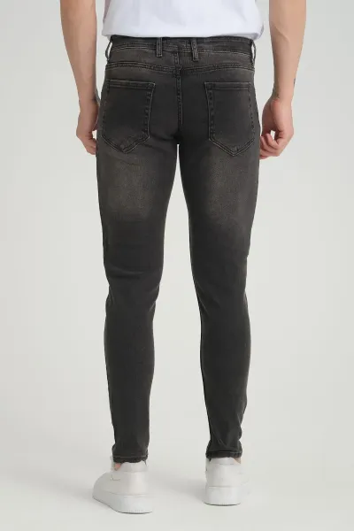 Erkek Jeans Skinny Fit Füme Destroy Pantolon