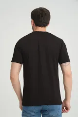 Erkek Siyah Bisiklet Yaka T-Shirt Regular %100 Pamuk