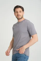 Erkek Gri Bisiklet Yaka T-Shirt Rahat Kalıp Regular %100 Pamuk