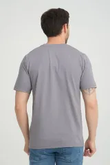 Erkek Gri Bisiklet Yaka T-Shirt Rahat Kalıp Regular %100 Pamuk