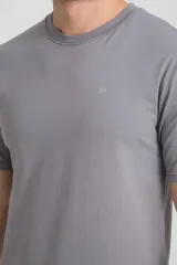 Erkek Gri Bisiklet Yaka T-Shirt Rahat Kalıp Regular %100 Pamuk