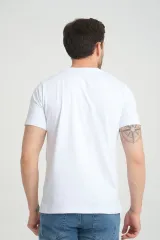 Erkek Beyaz Bisiklet Yaka T-Shirt Rahat Kalıp Regular %100 Pamuk