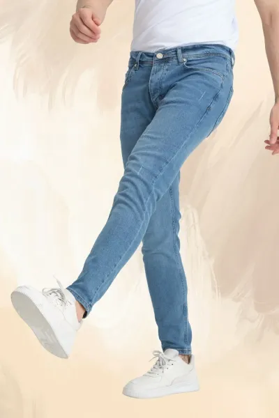 Erkek Skinny Fit Orta Mavi Destroy Skinny Fit Pantolon