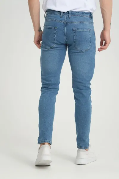 Erkek Skinny Fit Orta Mavi Destroy Skinny Fit Pantolon