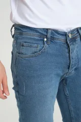 Erkek Skinny Fit Orta Mavi Destroy Skinny Fit Pantolon