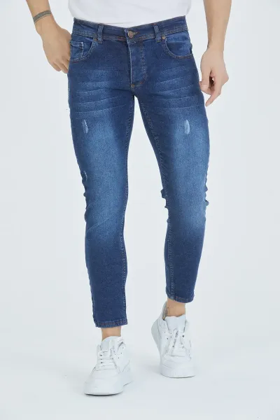 Erkek Kot Pantolon Düşük Bel Mavi Tırnaklı Skinny Fit Jeans
