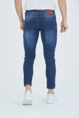 Erkek Kot Pantolon Düşük Bel Mavi Tırnaklı Skinny Fit Jeans