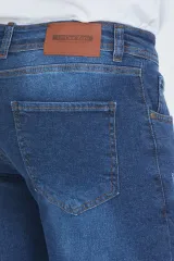 Erkek Kot Pantolon Düşük Bel Mavi Tırnaklı Skinny Fit Jeans
