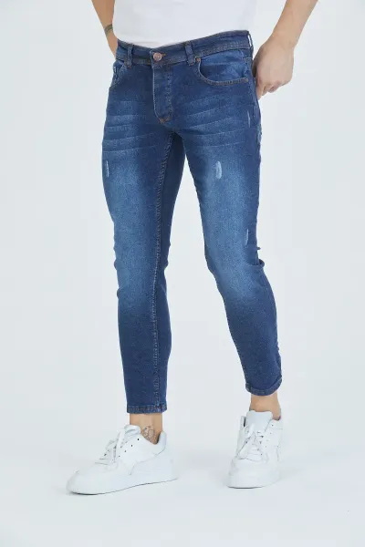 Erkek Kot Pantolon Düşük Bel Mavi Tırnaklı Skinny Fit Jeans 38