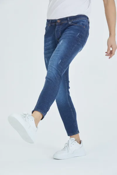 Erkek Kot Pantolon Düşük Bel Mavi Tırnaklı Skinny Fit Jeans 34