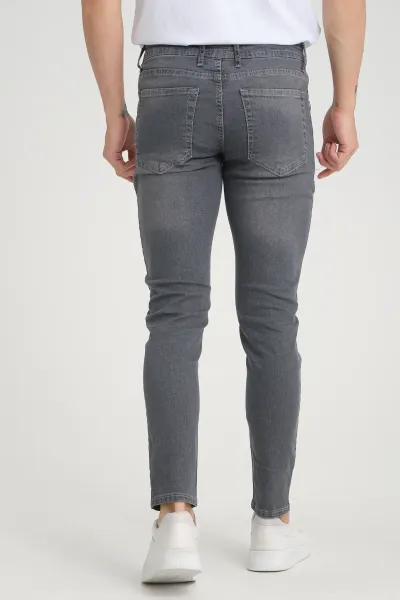 Erkek Kot Pantolon Gri Tırnaklı Skinny Fit Jeans 30