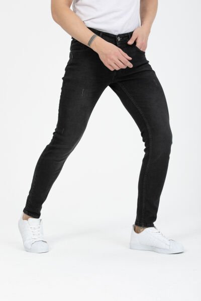 Erkek Kot Pantolon Siyah Tırnaklı Skinny Fit Jeans