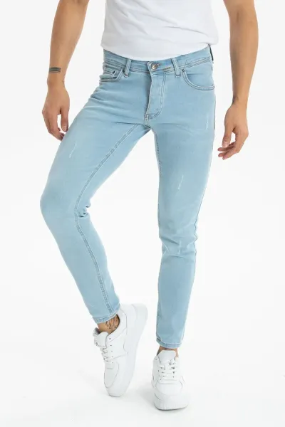 Erkek Açık Mavi Skinny Fit pantolon