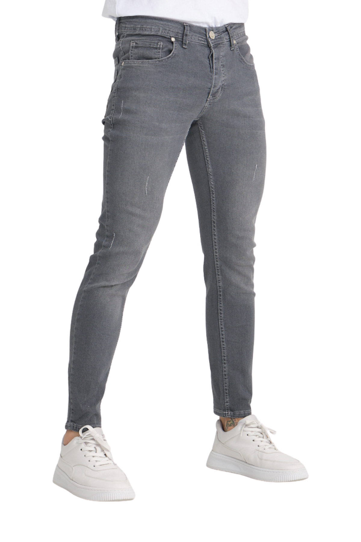 Erkek Kot Pantolon Gri Skinny Fit Tırnaklı Jeans