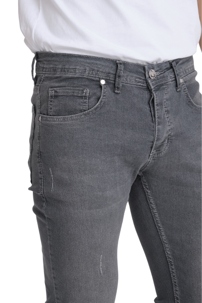 Erkek Kot Pantolon Gri Skinny Fit Tırnaklı Jeans