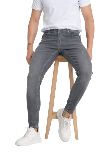 Erkek Kot Pantolon Gri Skinny Fit Tırnaklı Jeans