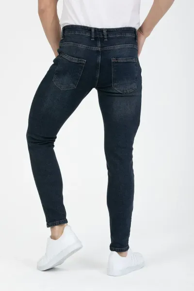 Erkek Kot Pantolon Mavi-kahve Destroy Skinny Fit Jeans