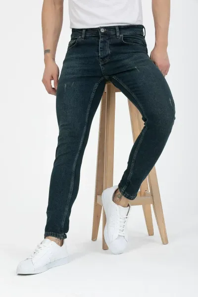 Erkek Yeşil Destroy Skinny Fit Jeans