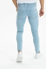 Erkek Kot Pantolon Skinny Fit Tırnaklı Likralı Buz Mavi Jeans