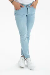 Erkek Pantolon Skinny Fit Tırnaklı Likralı Buz Mavi Jeans