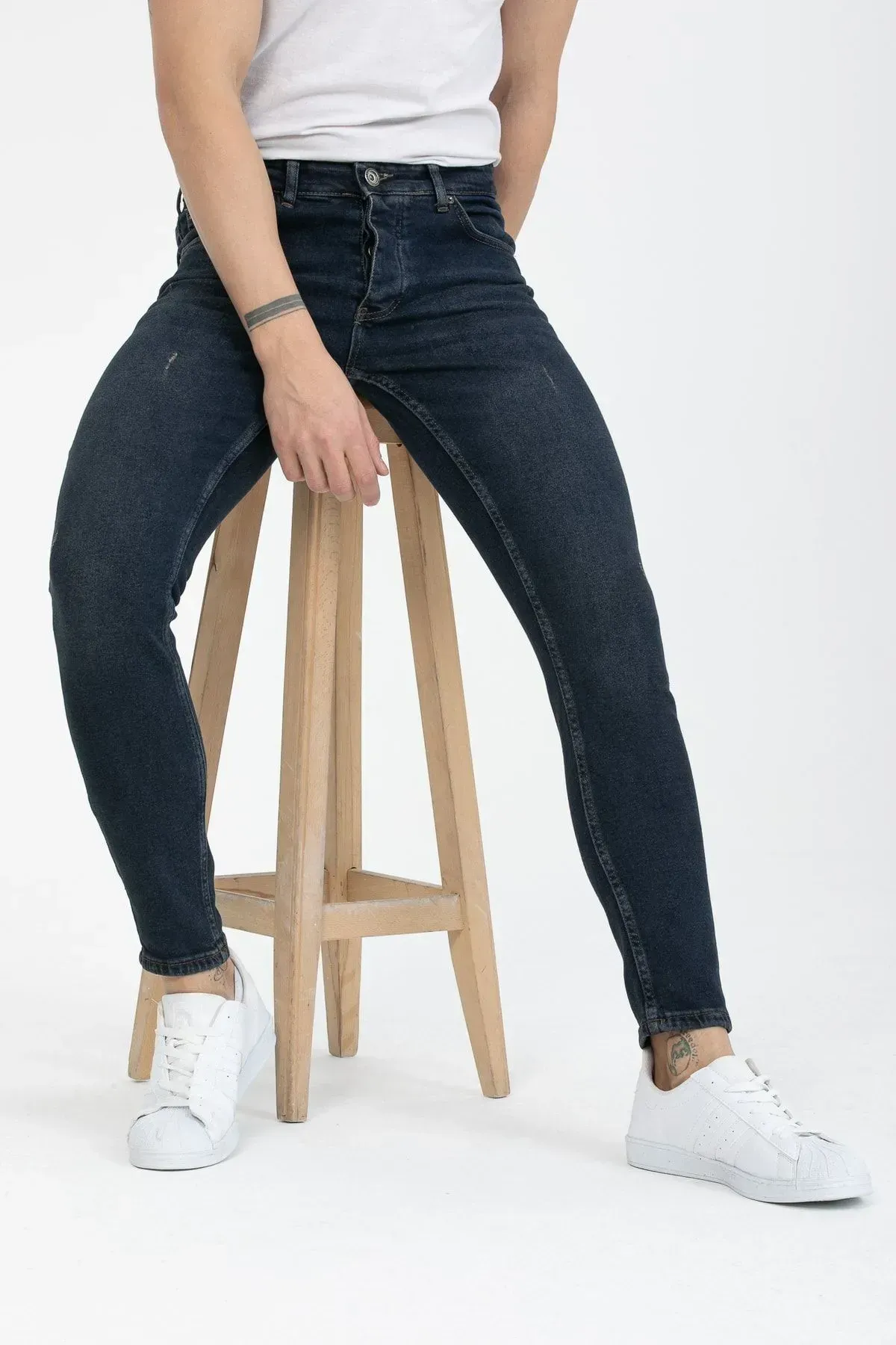 Erkek Kahve Tint Tırnaklı Skinny Fit Jeans