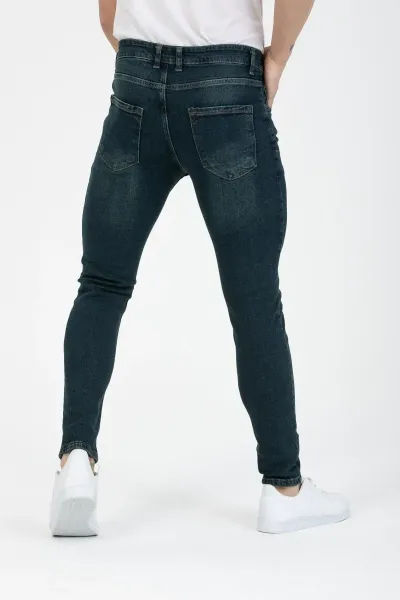 Erkek Tırnaklı Skinny Fit Mavi Yeşil Tint Jeans Pantolon
