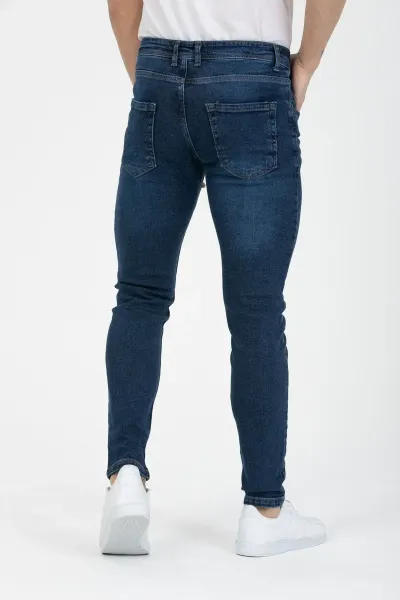 Erkek Kot Pantolon Mavi Tırnaklı Skinny Fit Jeans