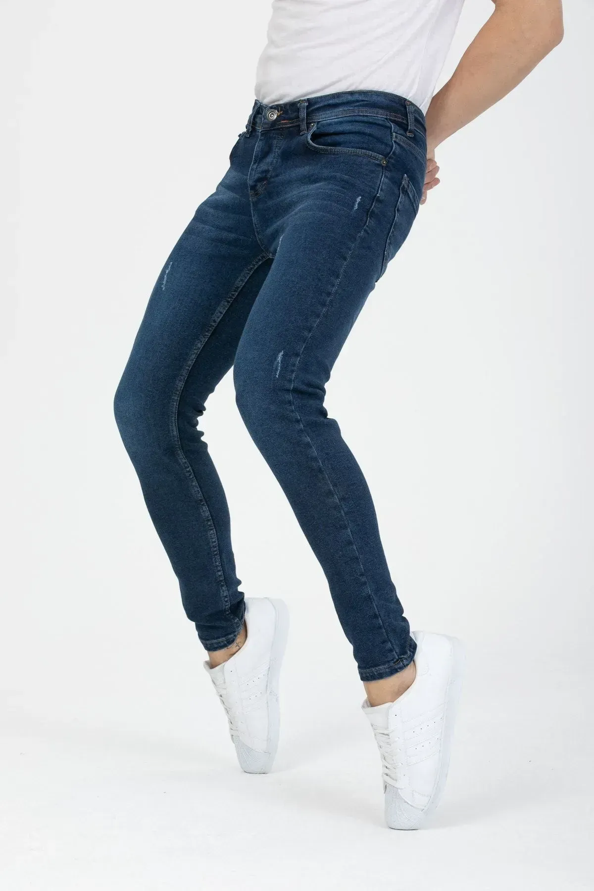 Erkek Kot Pantolon Mavi Tırnaklı Skinny Fit Jeans 34