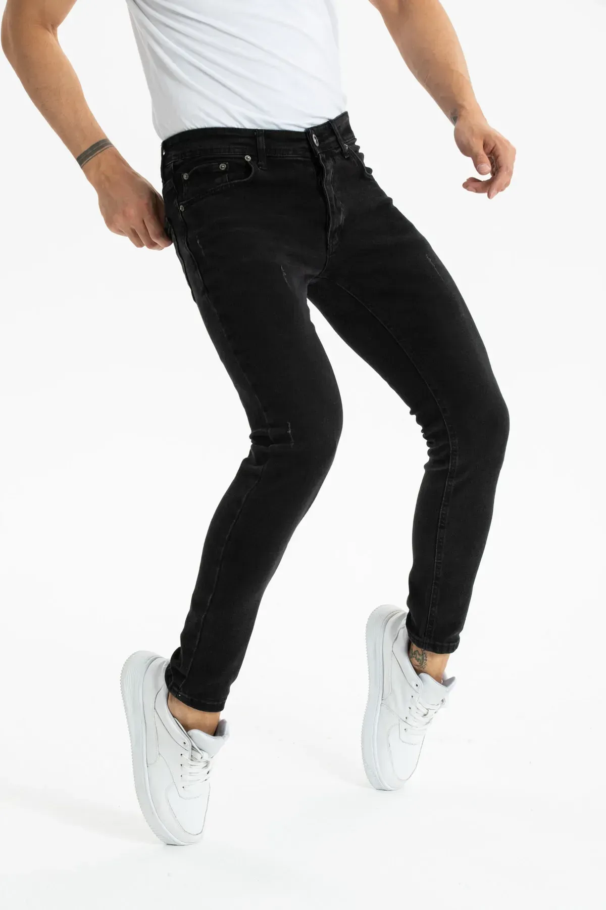 Erkek Kot Pantolon Siyah Tint Tırnaklı Skinny Fit Jeans 33