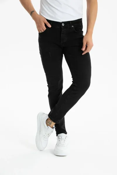 Erkek Kot Pantolon Siyah Tint Tırnaklı Skinny Fit Jeans 34