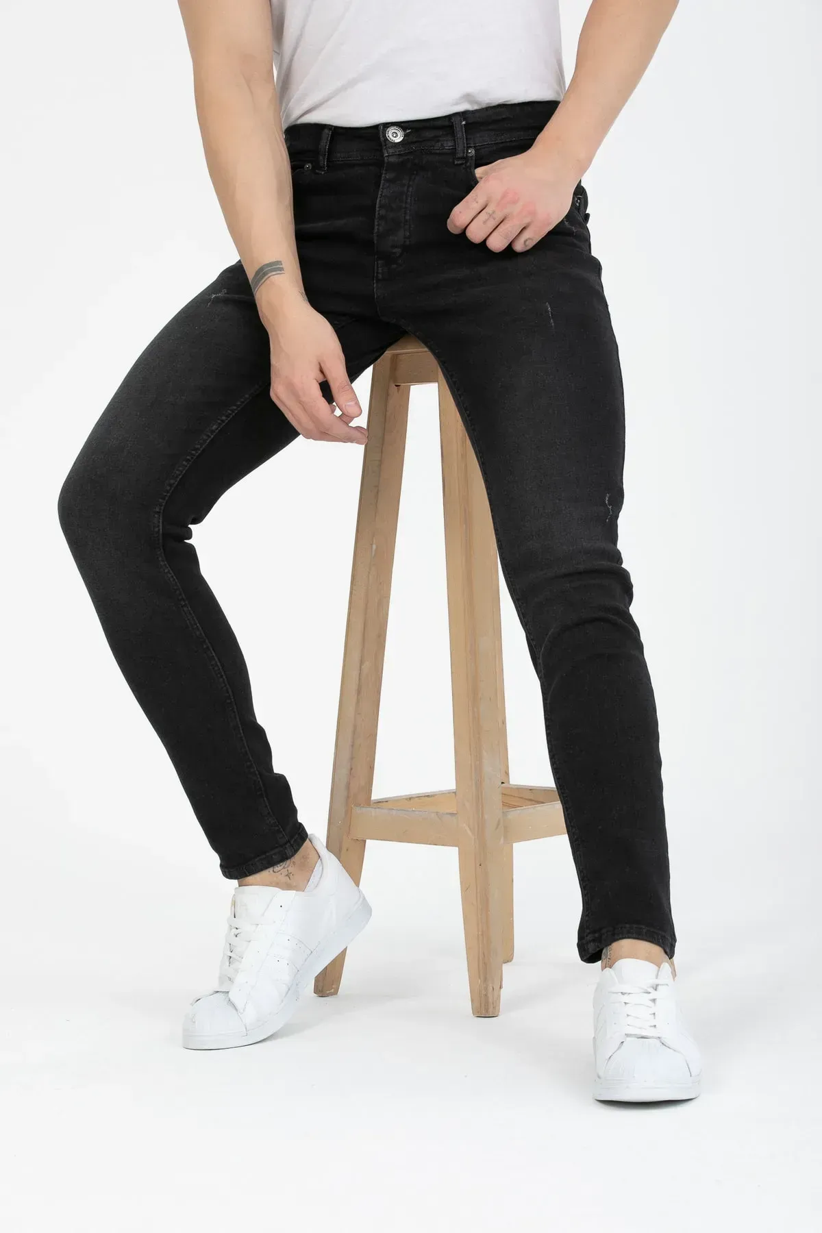 Erkek Siyah Tırnaklı Skinny Fit Jeans